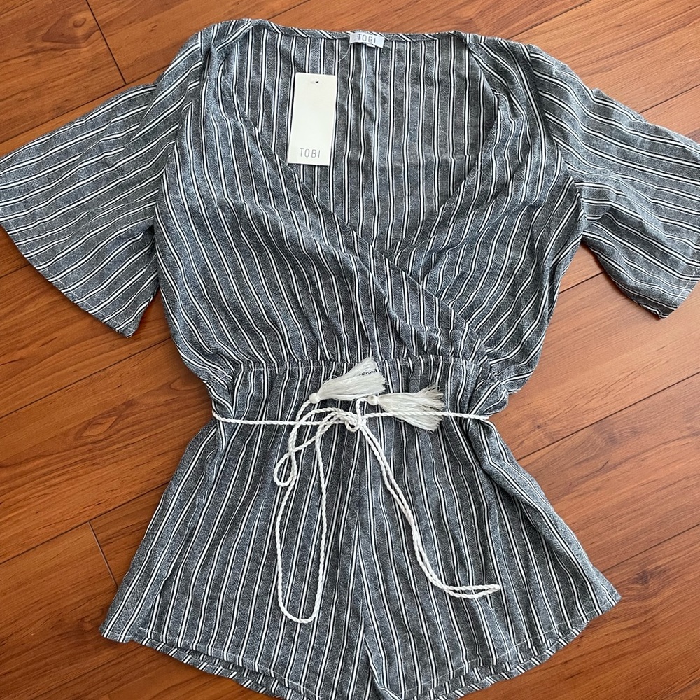 Tobi striped romper with belt